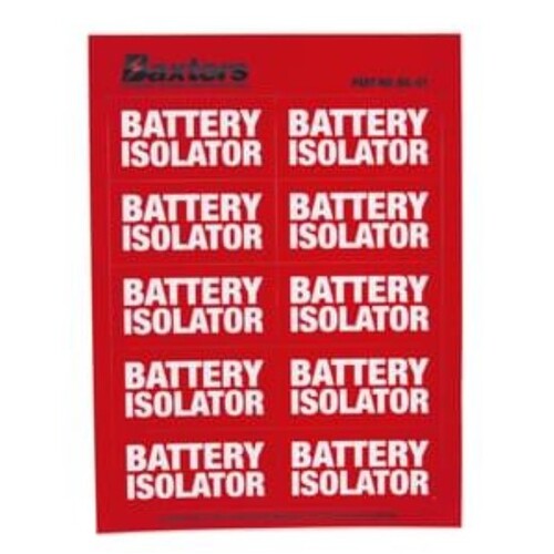 Label Battery Isolator Red [10 Pcs Per Sheet] Self Adhesive