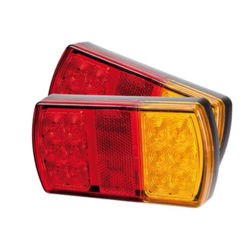 LED Rear Combination Lamp 12V Stop/Tail/Indicator/Reflector Surface Mount 150 x 80mm Twin Pack with Licence
