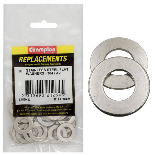 WASHERS-FLAT-STAINLESS STEEL-M12 x 24mm-304/A2 - C1830-12