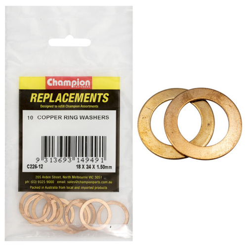 Washers Flat Copper M18x24x1.5mm 10 pack