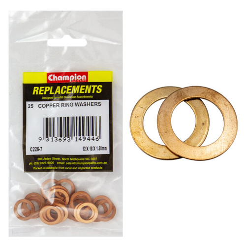 Washers Flat Copper M12x18x1.5mm 25 pack