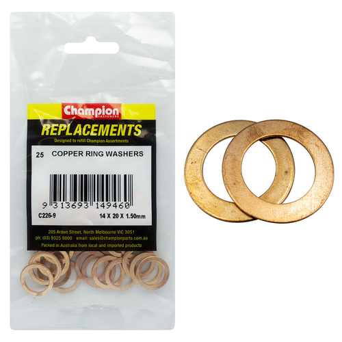 Washers Flat Copper M14x20x1.5mm 25 pack