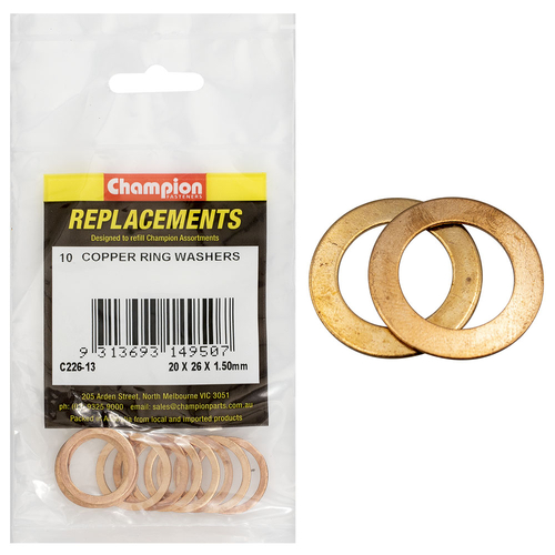 Washers Flat Copper M20 x 26 x 1.5mm 10 pack