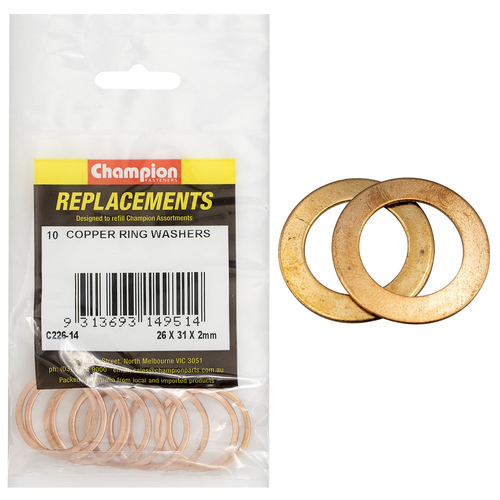 Washers Flat Copper M26x31x2.00mm 10 pack