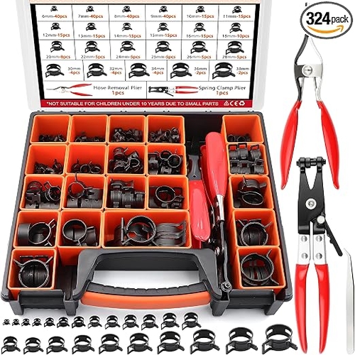 324Pcs 65Mn Steel Spring Band Hose Clamp Kit - 23 Sizes (6-38mm) Constant Tension - CA-HT-1368
