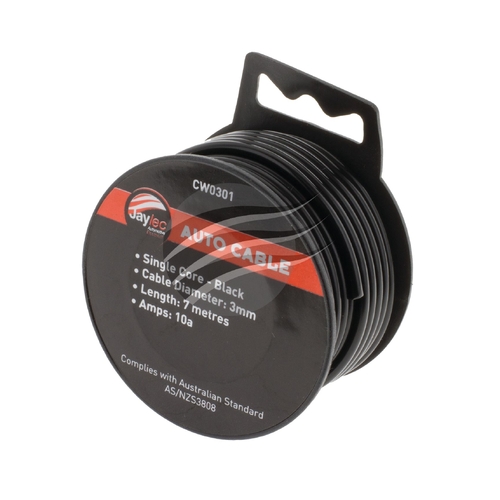 3mm Single Core Cable Black 7M