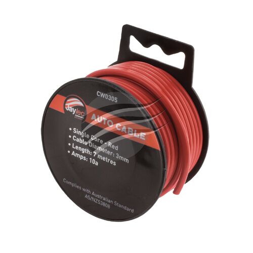 3mm SINGLE CORE CABLE RED 7m (14/0.32) 10amps HANG TYPE