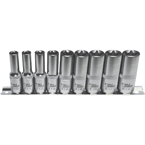 No.E0604 - 9Pc. 1/2"Dr. Deep Torx E Sockets E10 - E24 77mm Long