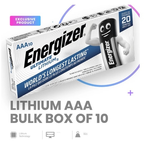 ENERGIZER 1.5V AAA LITHIUM BATTERY Bulk Box Of 10 Batteries - ENL92BP10