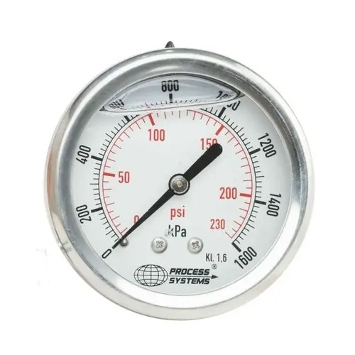 100mm SS liquid filled 3/8" BSPT back entry 0-1600 kpa - 100mm 316 Stainless Steel Case, SS internals and entry. Liquid Filled.Crimped - GAU100RS-1600