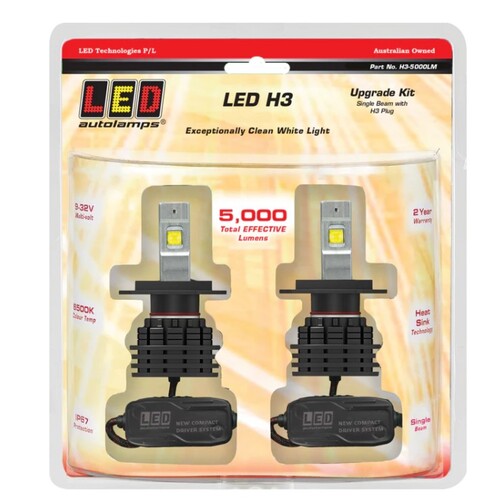 Led Upgrade Kit H3 9-32V 6500K Headlights Single Beam 5,000 Lumens