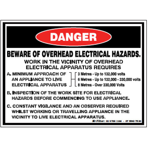 Danger Overhead Power Sticker 145x110mm