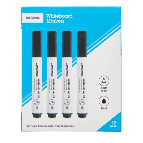 Whiteboard Markers Bullet Black 12 Pack