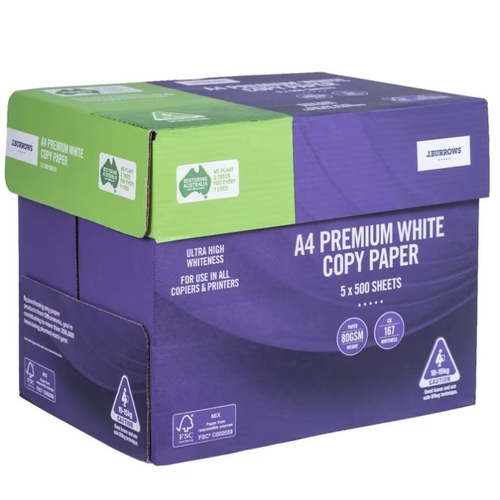 J.Burrows 80gsm Premium A4 Copy Paper Carton