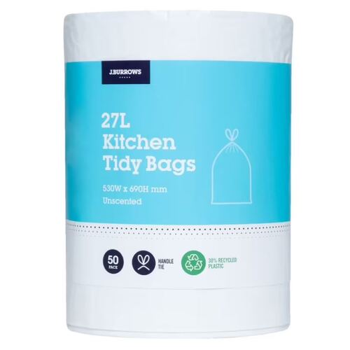 J.Burrows Kitchen Tidy Plastic Bags 27L Unscented 50 Pack