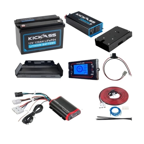 KickAss 120Ah Base Complete Lithium Dual Battery Kit - KA12120XBXTRAYDCDCIN