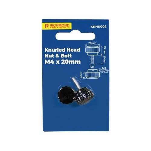 M4 x 20mm Knurled Round Head Nut & Bolt (KRHK002) - KRHK002