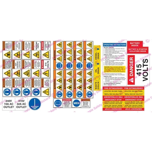 Large Diesel Generator Saftey Sticker Kit