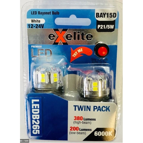 Bayonet 10-30v 21/4w BAY15D 6000K (2PK)
