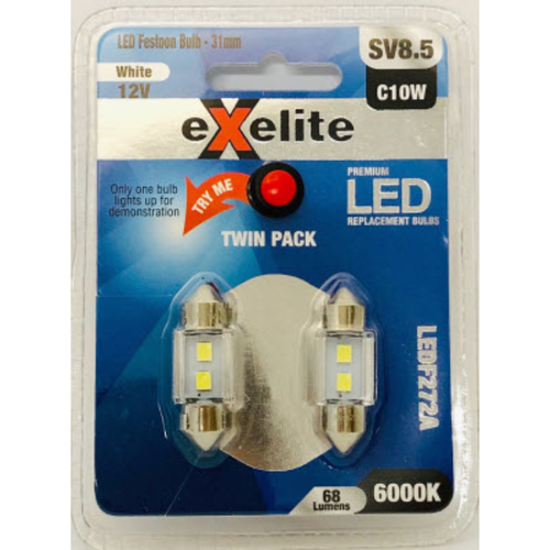 Festoon 12v 10w SV8.5 T11 6000K (2PK) - LEDF272A