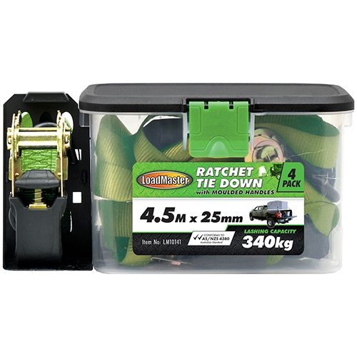 4pc 25mm x 45m 340kg lashing Capacity Ratchet Tie Down - LM10141
