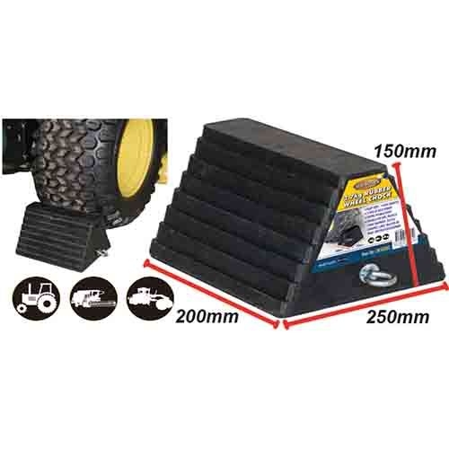 Heavy Duty Solid Rubber Pyramid Wheel Chock With Eye Chain