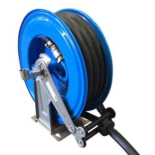 High Quality steel spring rewind hose reel with 15 Mtr of 3/4" hose - Diesel only. 150 PSI max WP.