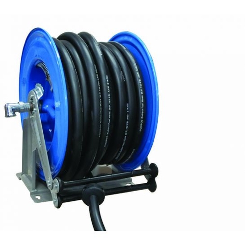 Meclube steel spring rewind steel twin post with 30 Mtr of 1" hose