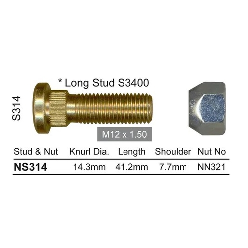 Stud / Nut Pack M12 1.50 X 40.0mm - NS314 - NS314