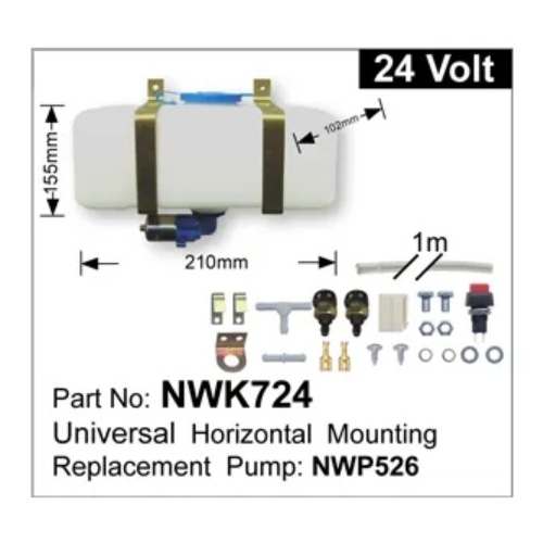 Windscreen Washer Pump & Bottle Kit 24V Horizontal Mount - NWK724