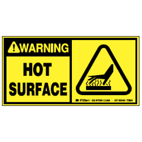 Hot Surface Warning Sticker LARGE 250mm X 105mm