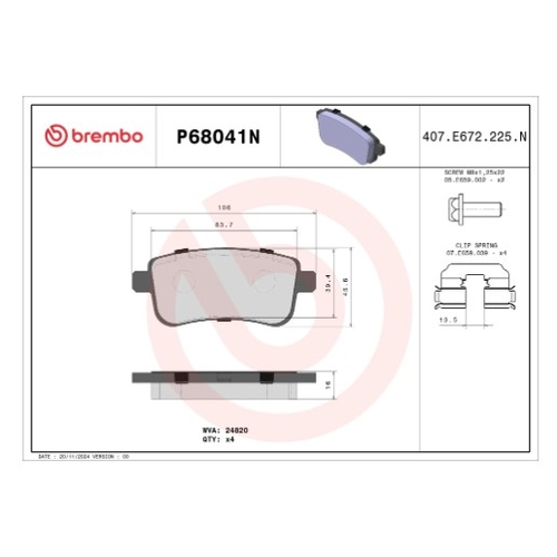 Brembo Rear Brake Pads - P68041N
