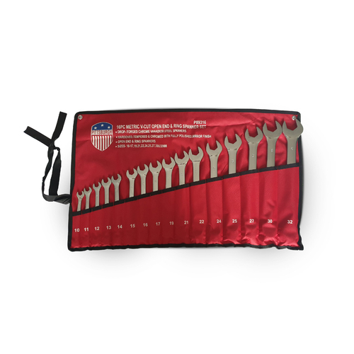 16Pc Metric Pittsburgh Metric V Cut Open End & Ring Spanner Set