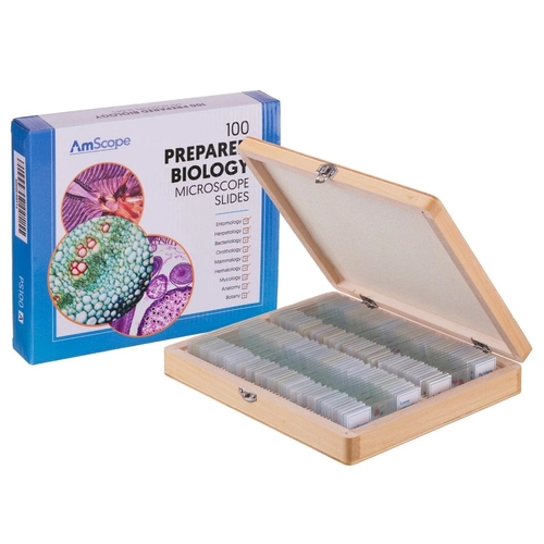 AMSCOPE  Ps100A General Biology Glass Slides With 100 Specimen And 100 Slide Count - PS100A
