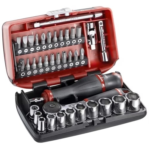 Facom 38-Piece Metric 1/4 in Standard Socket/Bit Set with Ratchet, 6 point; Hex Bit; Phillips Bit; Pozidriv Bit;