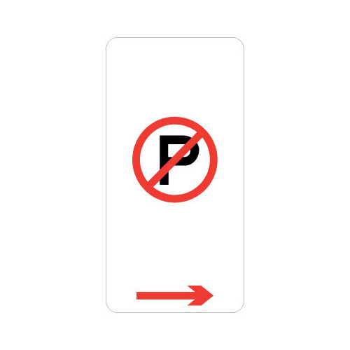 No Parking Sign With Right Arrow 225 x 450mm