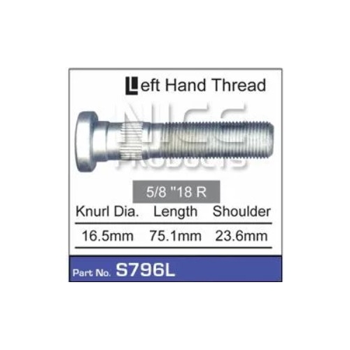 Wheel Stud 5/8" 75.1mm long 16.5mm Knurl 23.6mm Shoulder - S796L