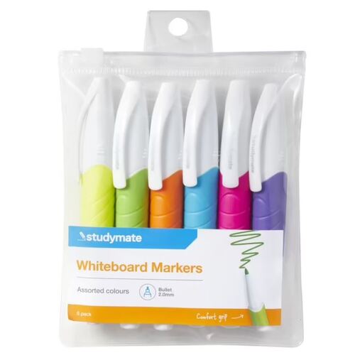 Whiteboard Markers Bullet Assorted 6 Pack