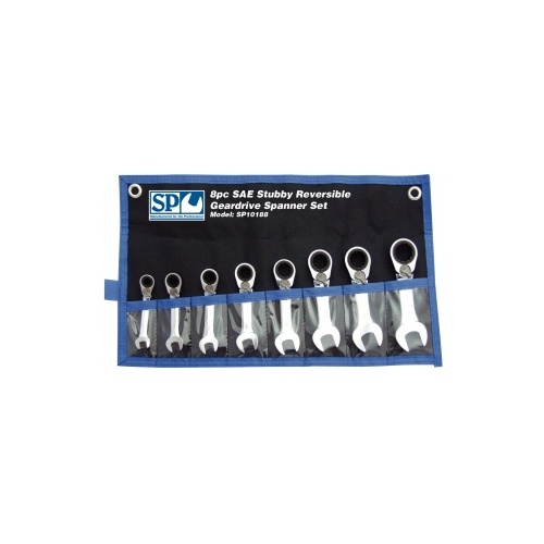 Spanner Set Gear Drive Stubby Reversible Geardrive Sae 8Pc