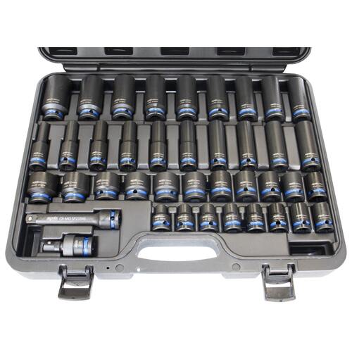 1/2"Dr Impact Socket Set - Standard & Deep - 6Pt - Colour Coded - Metric Only - 40Pc