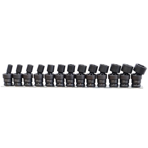 Impact Socket Rail Set 1/2" Drive 6pt Metric Swivel 13 Pieces