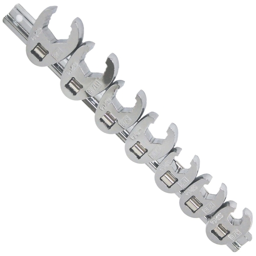 Flare Crowfoot Nut Wrench Rail 3/8"Dr Sae 7Pc