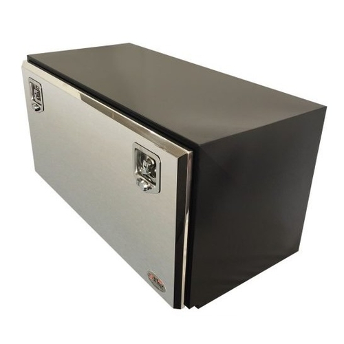 Redflag Steel Tool Box- Black Powder Coated Body, Polished Stainless Steel Lid - TB027