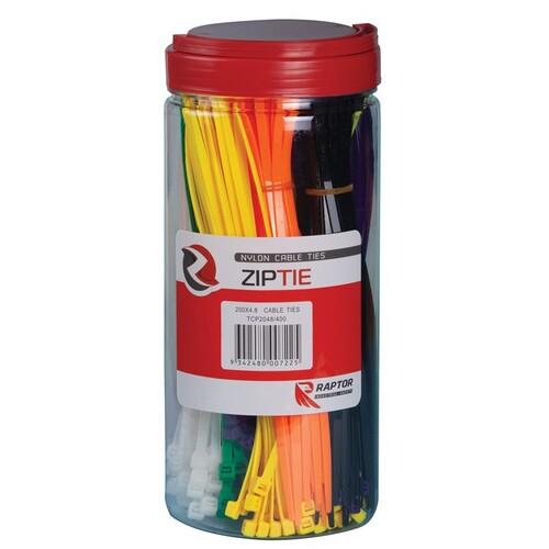 Mixed Colour Cable Tie Hanging Pack, 200mm 400 pieces