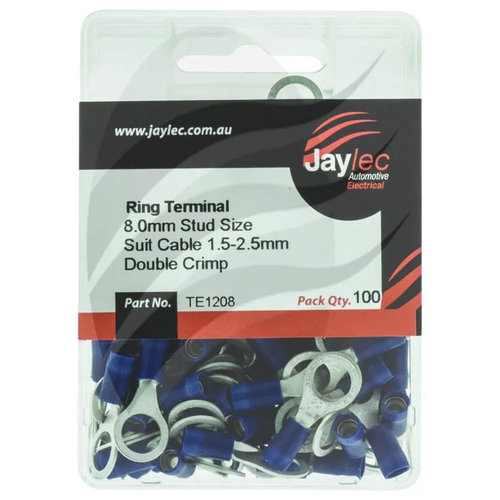 Crimp Terminal Ring Blue ID 8.4mm Vinyl 100 Pce - TE1208