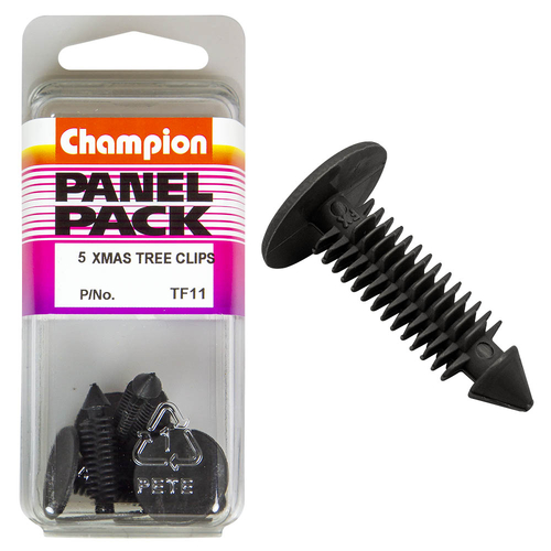 Xmas Tree Clips-Col: Black-Len: 27Mm-Stem Dia: 7.6Mm-Hole: 4.6Mm-Head: 20.4Mm - TF11