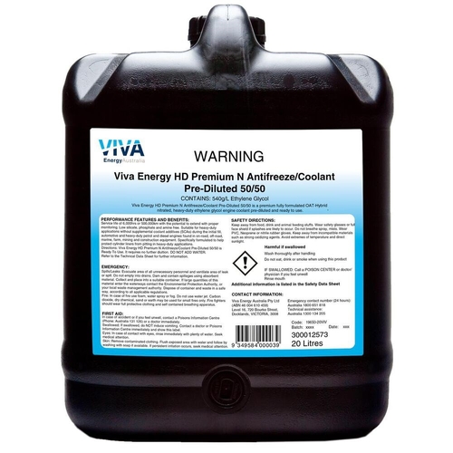 Viva Energy Hd Premium N Antifreeze Coolant 50/50 - 20L