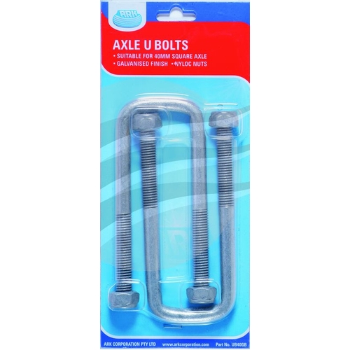 Packet 2 U-Bolt 40Mm To Suit  40Mm Square Axle 130Mm Long With Nyloc