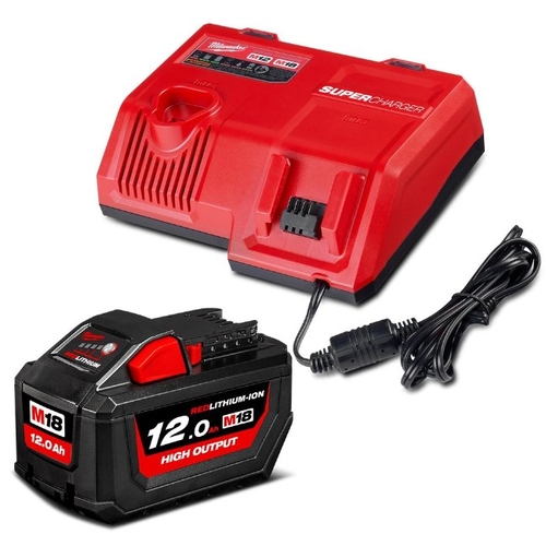 Milwaukee M18HOSPS121B 12V-18V 12.0Ah Li-ion Cordless RED LITHIUM High Output Battery & Super Charger M12-18SC