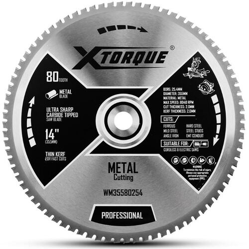 Xtorque WM35580254 355mm (14") 80-Tooth Metal Cutting Carbide Tipped Saw Blade